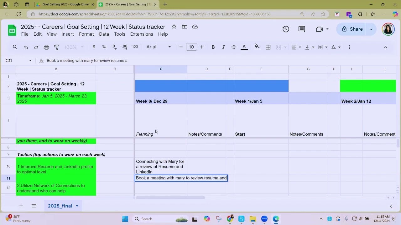 Track Your Career Goals: Simple 12-Week Progress Tracker