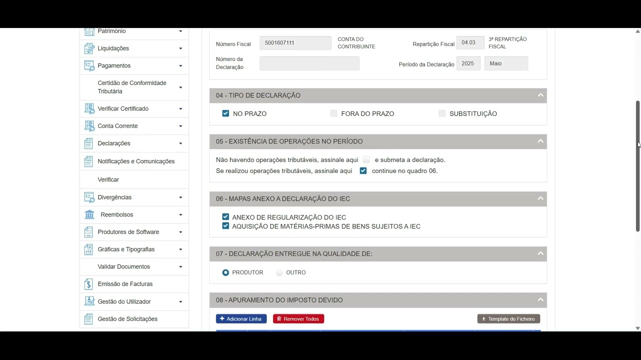 Submiss&atilde;o da Declara&ccedil;&atilde;o do Imposto Especial de Consumo IEC
