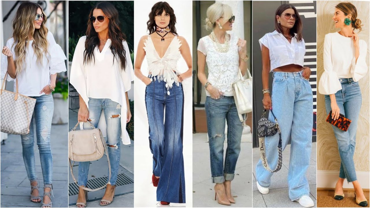 LOOKS CASUALES Y ELEGANTES CON JEANS Y BLUSAS BLANCAS DE MODA 2022 🤍👖🤩