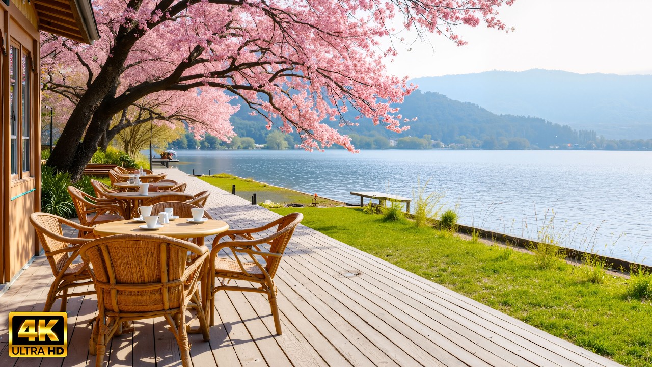 Умиротворяющая атмосфера кафе Lakeview 🌸 Расслабляющая фортепианная музыка и звуки природы