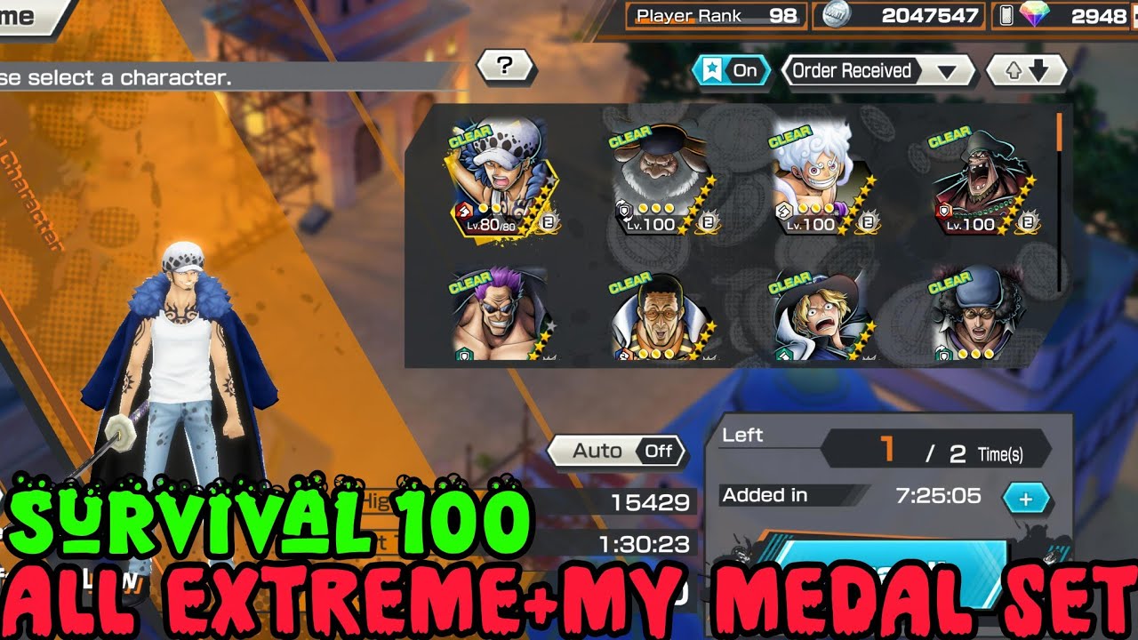All Extreme characters lvl 100 survival 100 Gameplay+ My Medal Set in One Piece Bounty Rush | OPBR