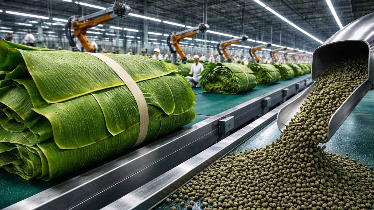 Inside the Largest High-Tech Banana Leaf Processing Factory  Organic Fertilizer Pellets Full Process