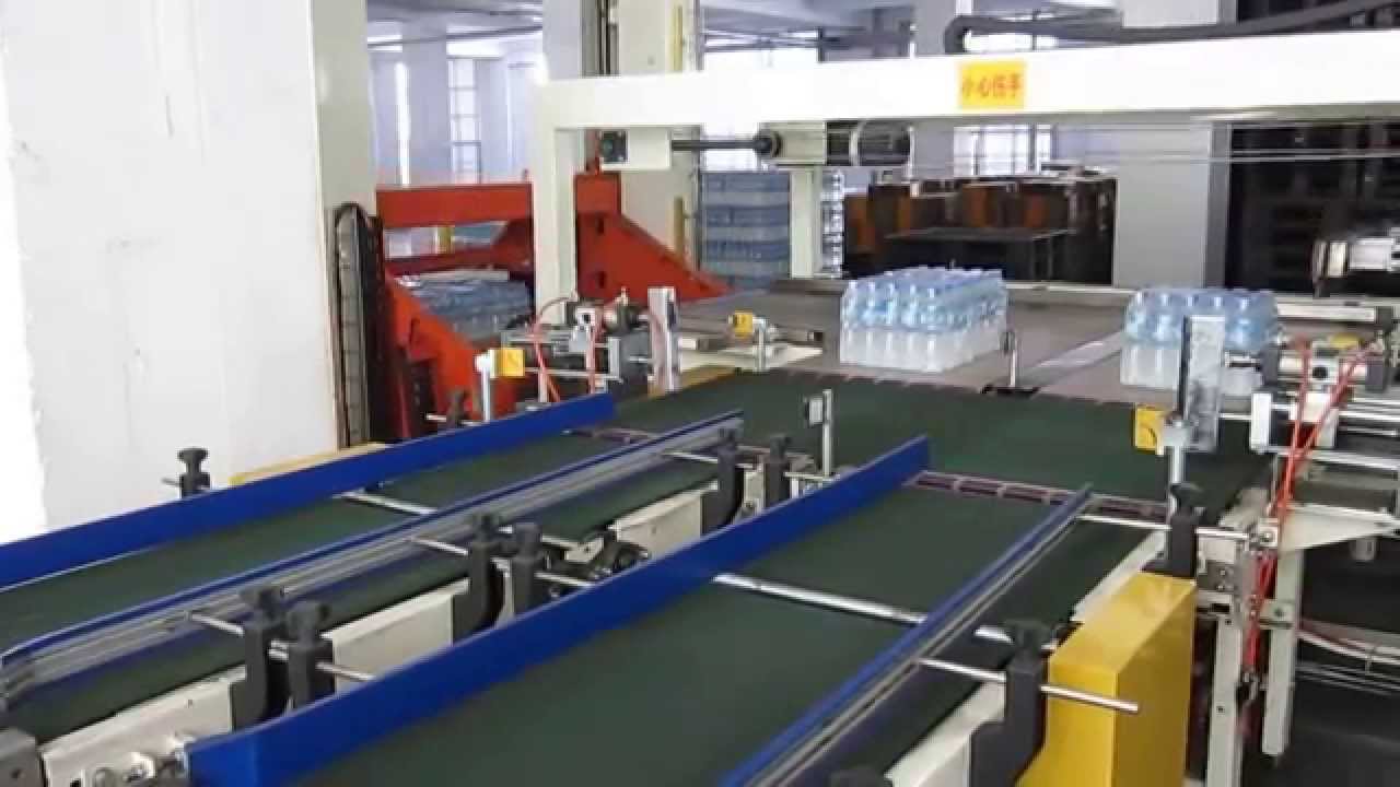 Wrapped bottled water palletizer