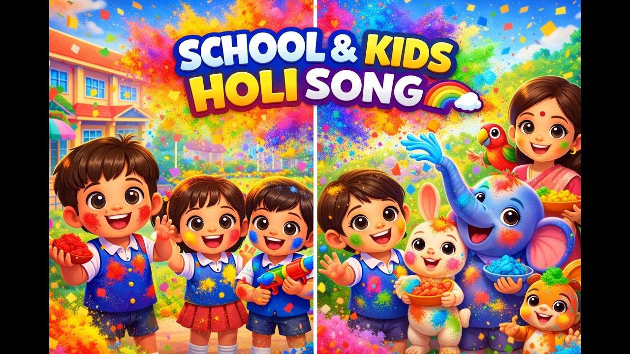 Happy Holi Song for Kids 🏫🌈 | School Holi Dance & Colors | Hindi Rhymes #happynurseryrhymes #holi