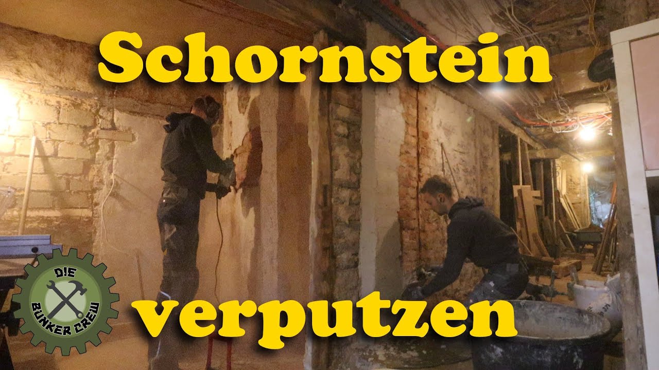 Schornstein im Wohnzimmer neu verputzen - Sanierung 300 Jahre altes Fachwerkhaus