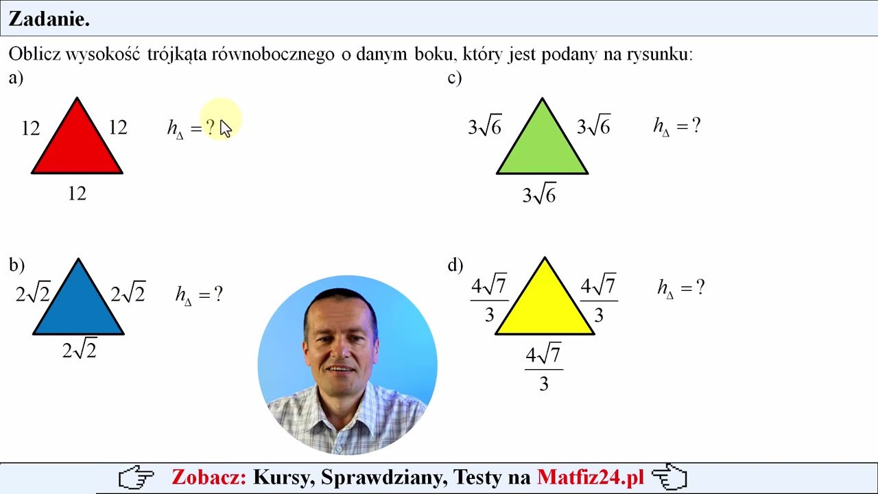 Oblicz wysokość trójkąta równobocznego | MatFiz24.pl 👈