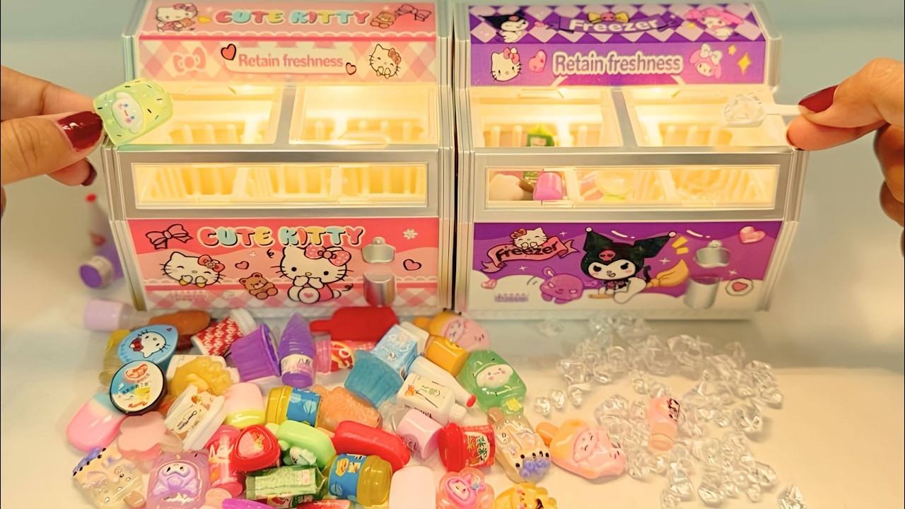 Toy ASMR 💛 Mini Fridge Ice Cream & Ice Cube Restock | Satisfying Organizing | No Talking