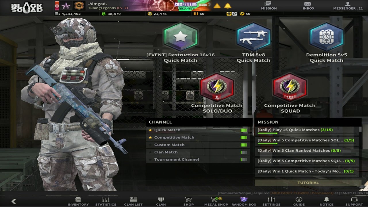 Black Squad Settings and Inventory