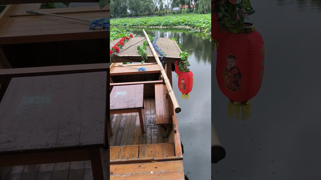 A quiet lotus pond, a quiet current, a quiet boat.静静的荷塘，静静的水流，静静的小船。