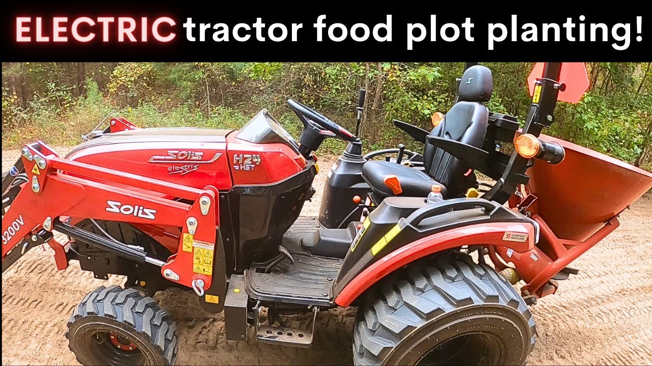 ELECTRIC tractor planting a fall food plot! Solis SV24 compact tractor