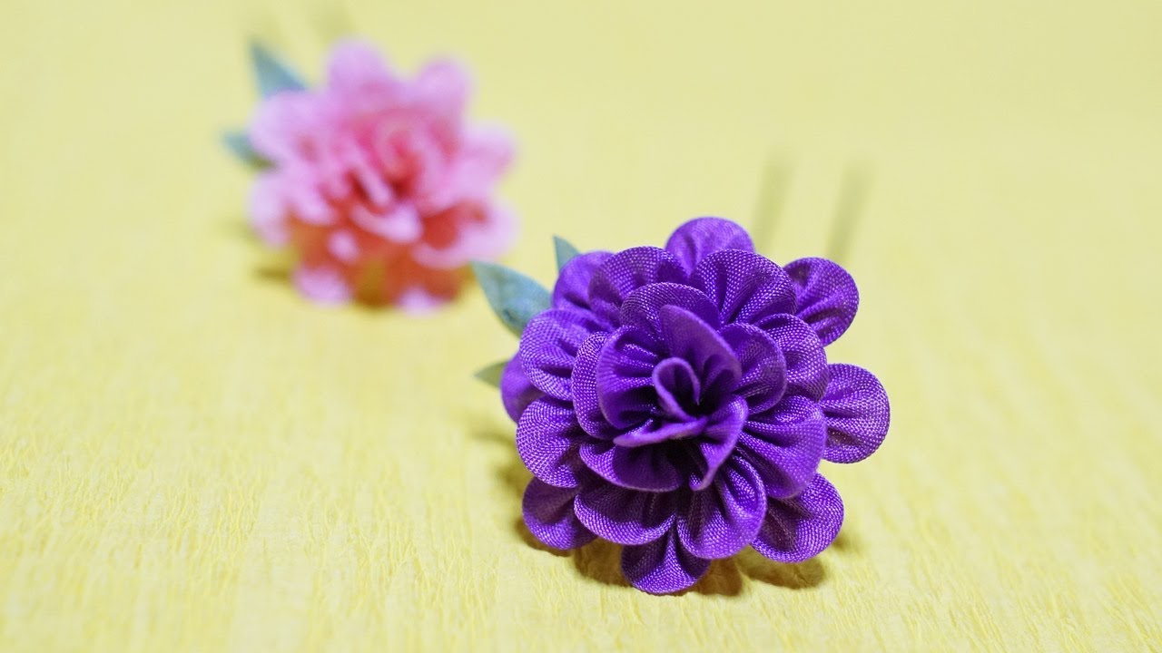 ひだ寄せ牡丹の髪飾り/Uピンに組み付ける/つまみ細工/作り方/DIY/kanzashi flower/vol.26