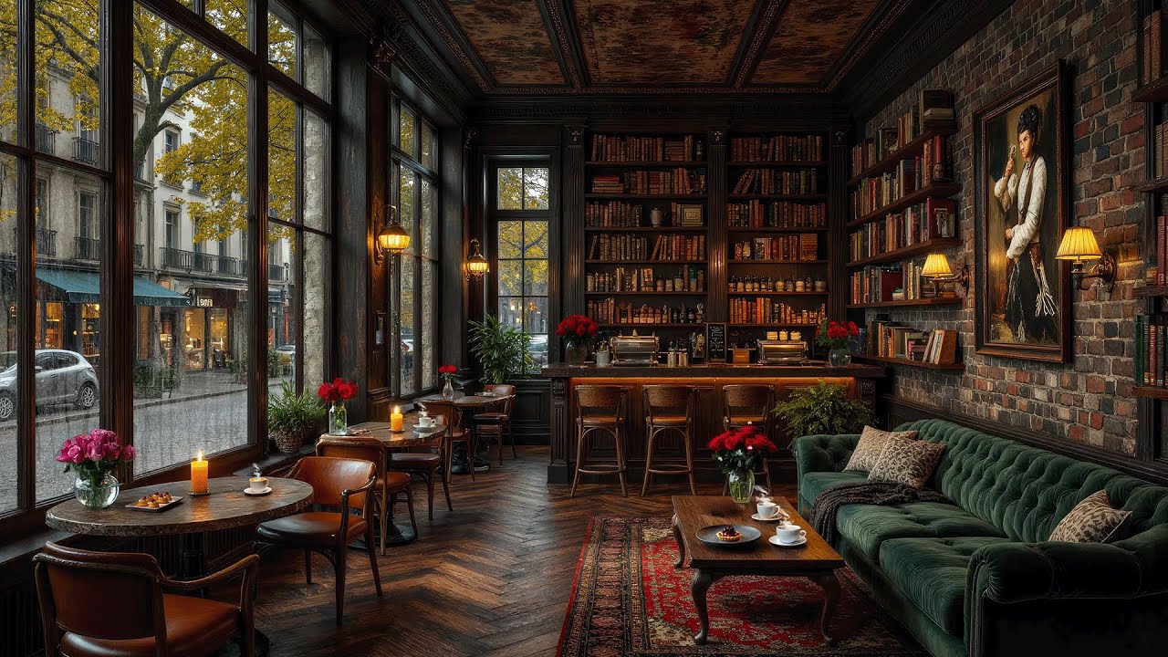 Rain Sounds & Smooth Jazz Instrumental ☕  Warm Jazz Music at Indoor Coffee Shop Ambience