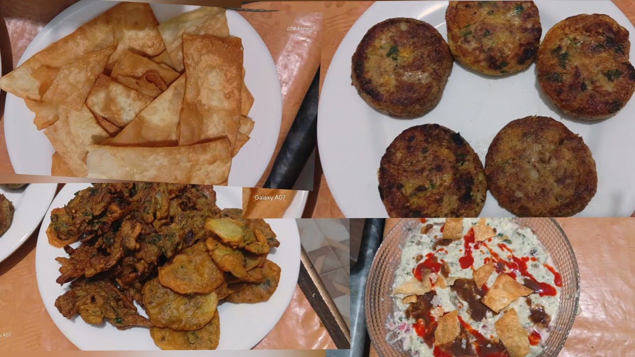 رمضان اسپیشل افطار اور خستہ آلو چکن کٹلس  پاپڑ ی چاٹ اور پیاز پکوڑاے
