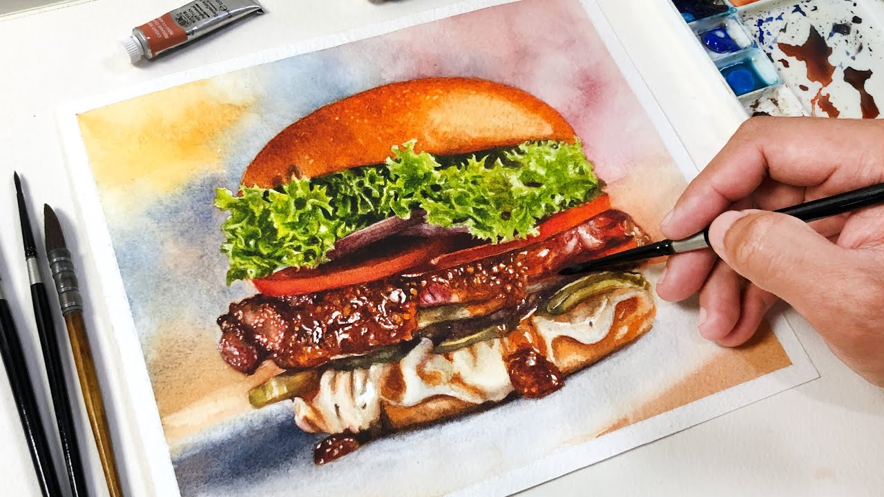 Painting a Burger in Watercolor