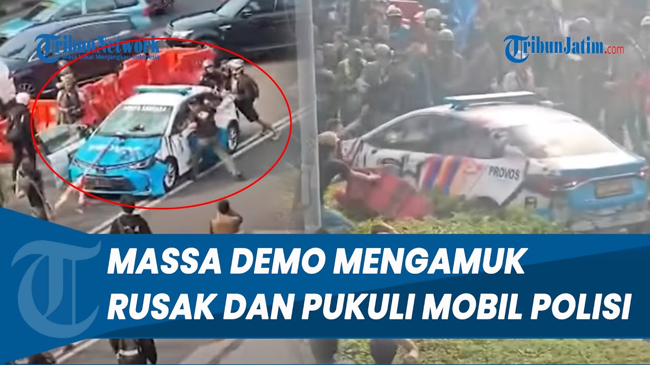MENCEKAM! Massa Aksi Demo Ngamuk Pukul hingga Hancurkan Mobil Polisi di Kawasan Polda Metro Jaya