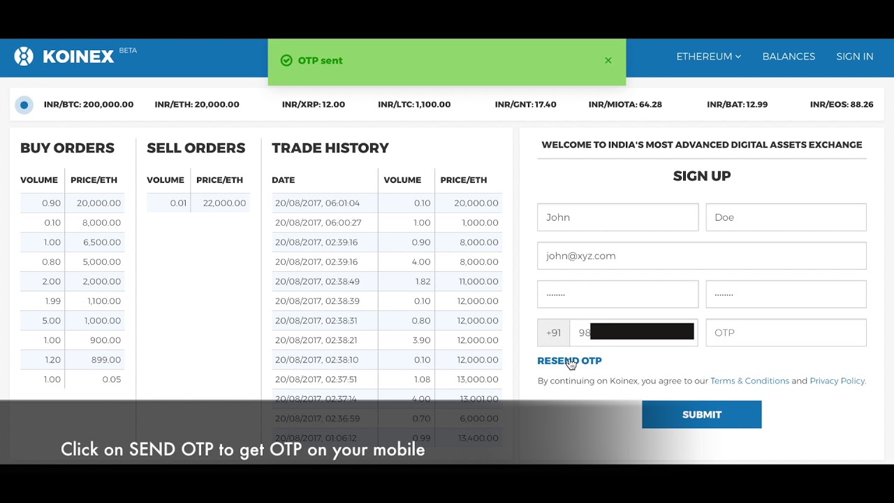 Sign Up on Koinex