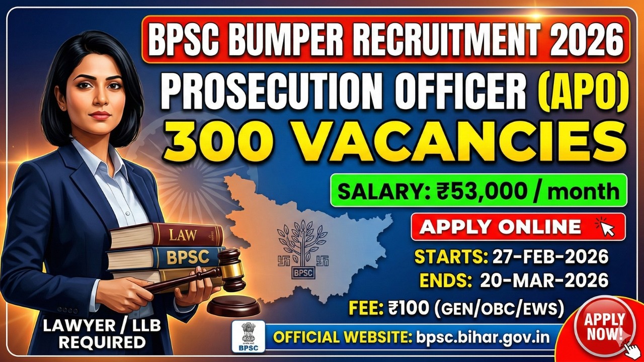 BPSC Prosecution Officer  Recruitment 2026 Notification | Bihar Law Officer Jobs | (300 Vacancies)