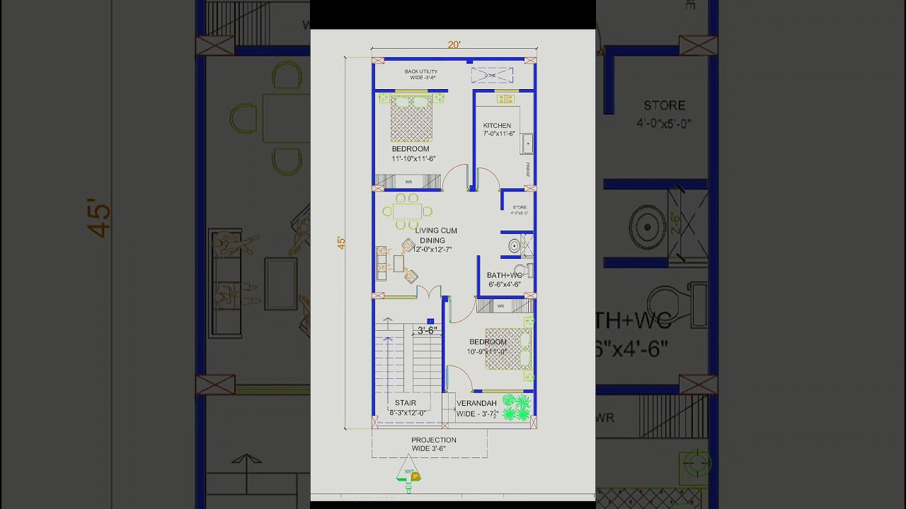 20'x45' house plan,&zwnj;2 BHK house #plan #housedesign
