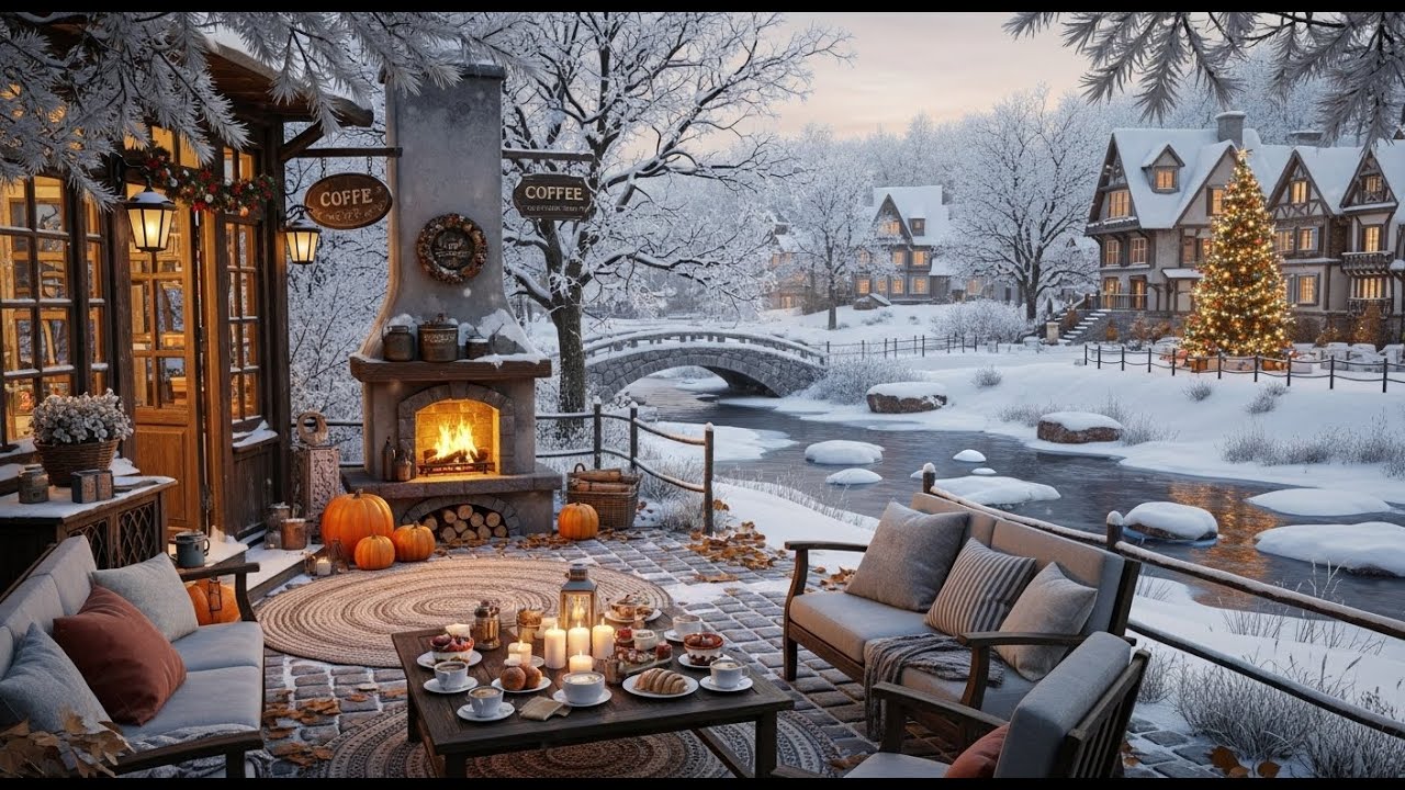 Soft Jazz Cafe ❄ Cozy Winter Porch Ambience for Studying, Reading and Deep Focus