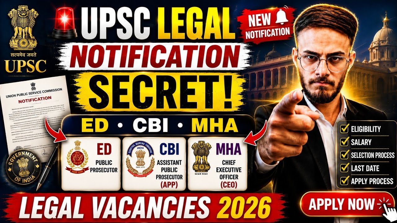 UPSC Legal Vacancies 2026 | ED Public Prosecutor, CBI APP & MHA CEO Recruitment | Apply Now