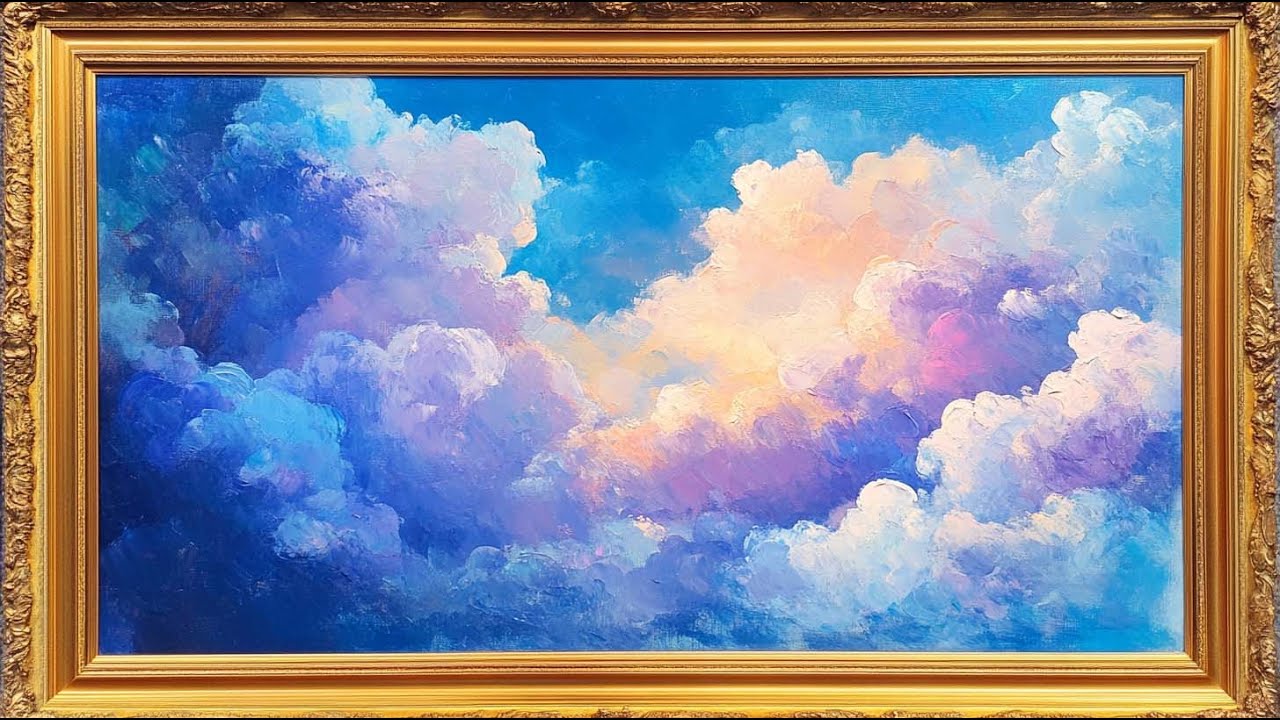 Dreamy Cloud TV Art | Gold Frame | Cloud Screensaver