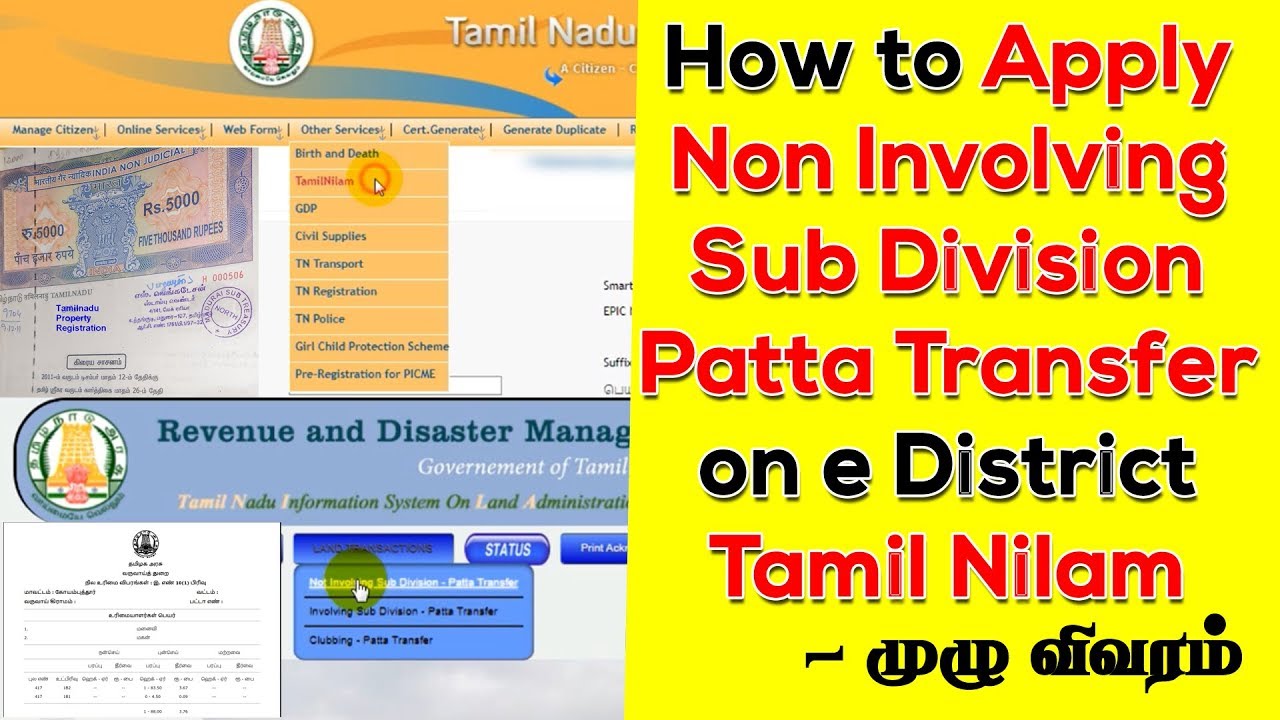 How to Apply Non Involving Sub Division Patta Transfer on e District Tamil Nilam || பட்டா மாற்றம்||