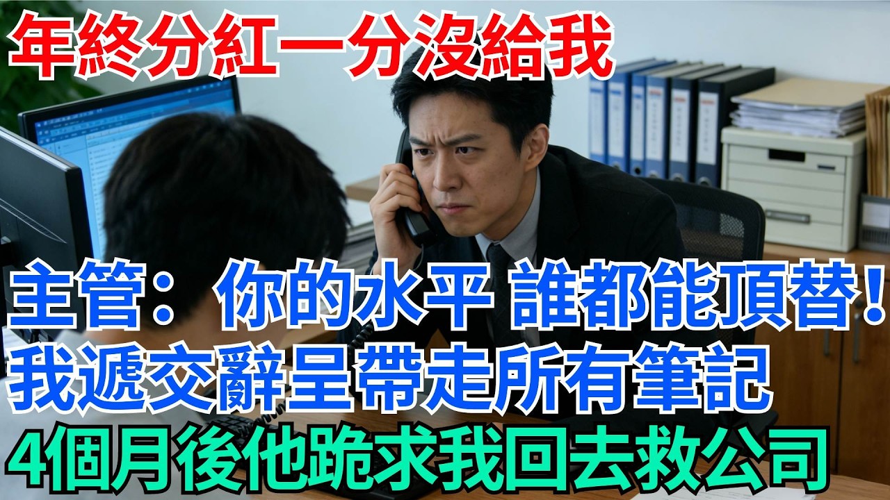 年終分紅一分沒給我，主管：你的水平，誰都能頂替！我遞交辭呈帶走所有筆記，4個月後他跪求我回去救公司【奇趣天下】#職場逆襲#職場智慧#爽文職場#工作日常#完結爽文