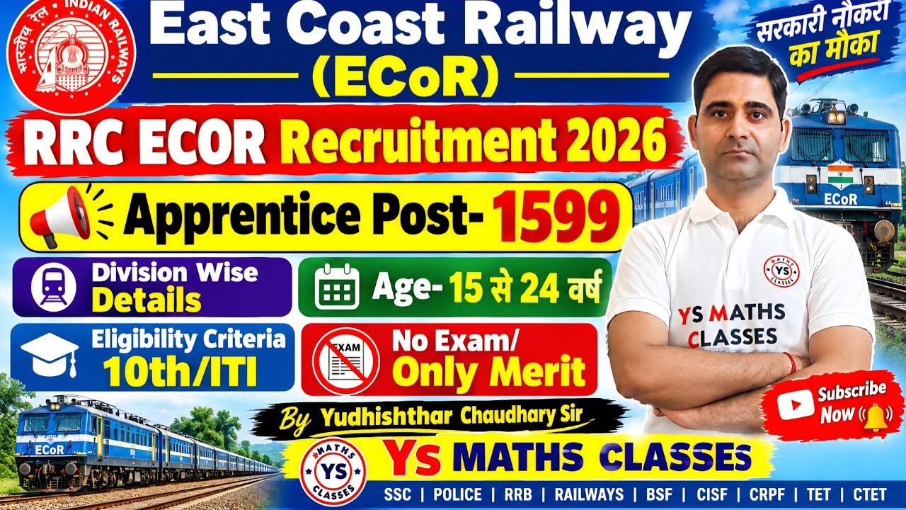 East Coast Railway Apprentice Recruitment 2026 ! ECR Apprentice Recruitment 2026 ! RRC ECOR 2026