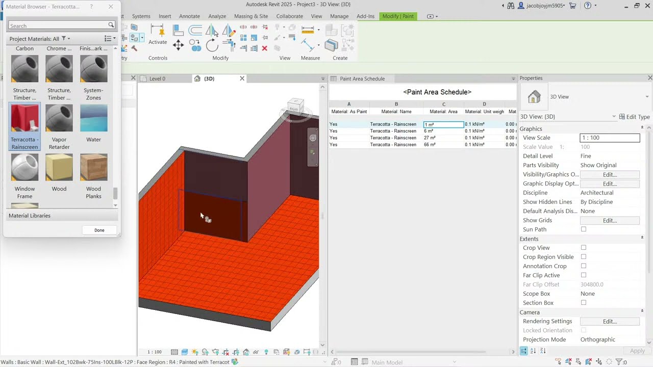Как рассчитать площадь покраски в Revit 2025