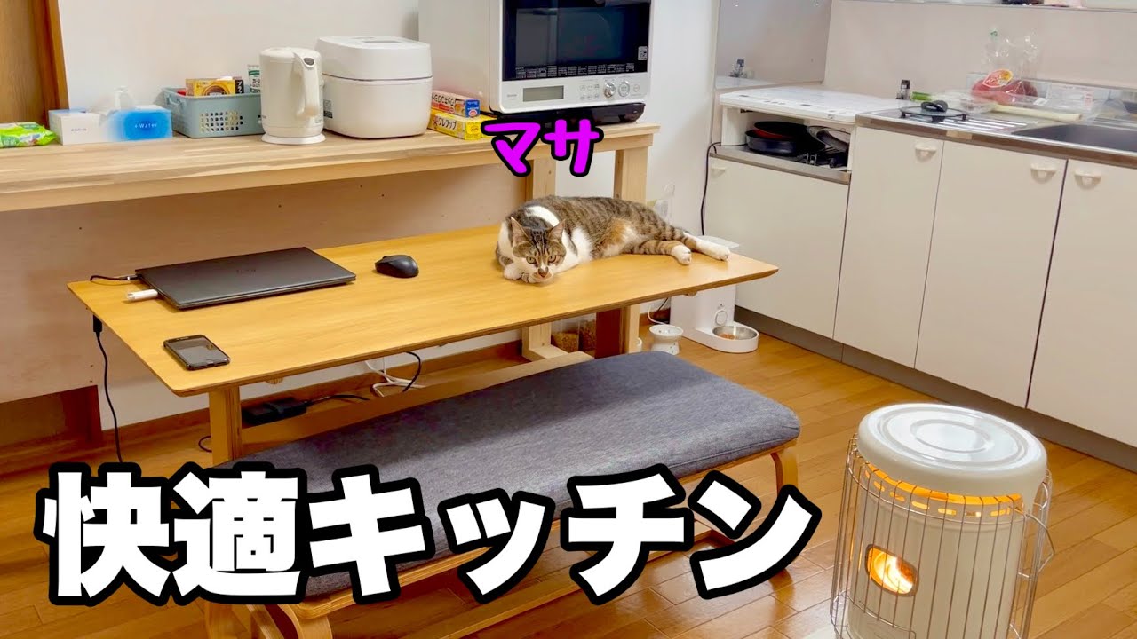 キッチンカウンターをDIY。圧迫感のあったキッチンが明るく開放的になりました。今回の猫のマサは穏やかでしたｗ