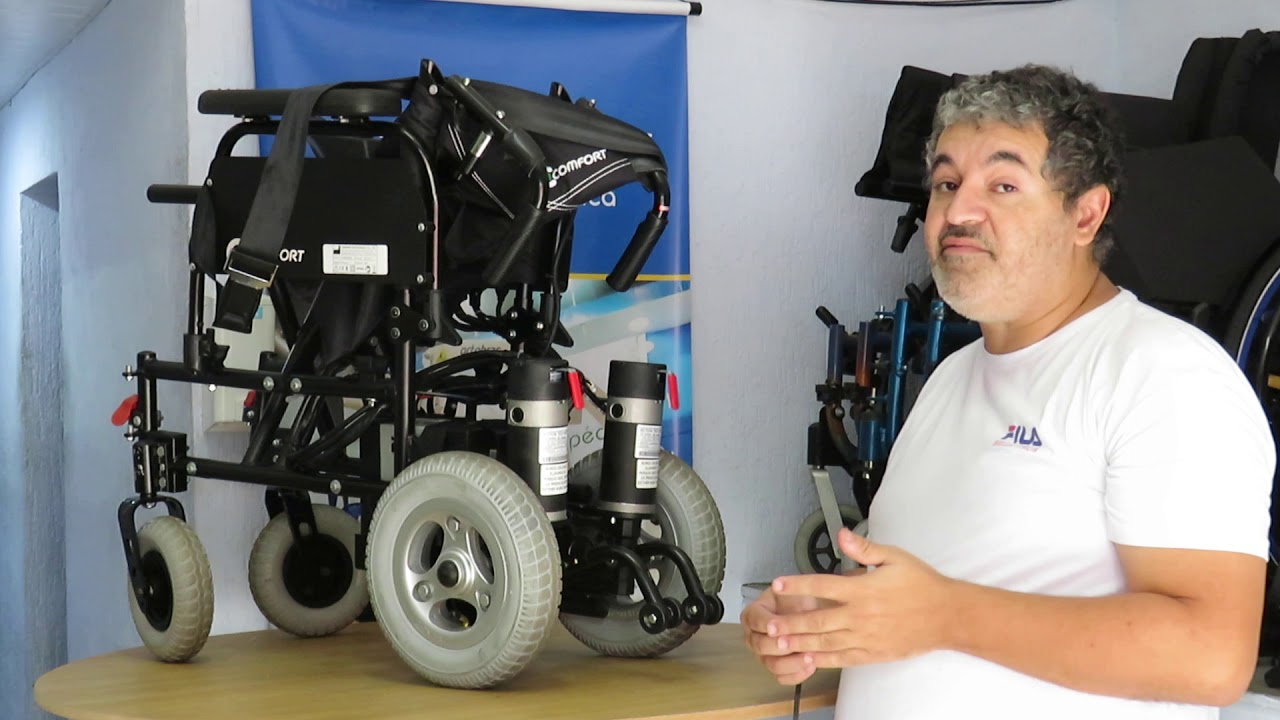 Cadeira de rodas motorizada aço Comfort Praxis EB103S - encosto e assento dobravel - Casa Ortopedica