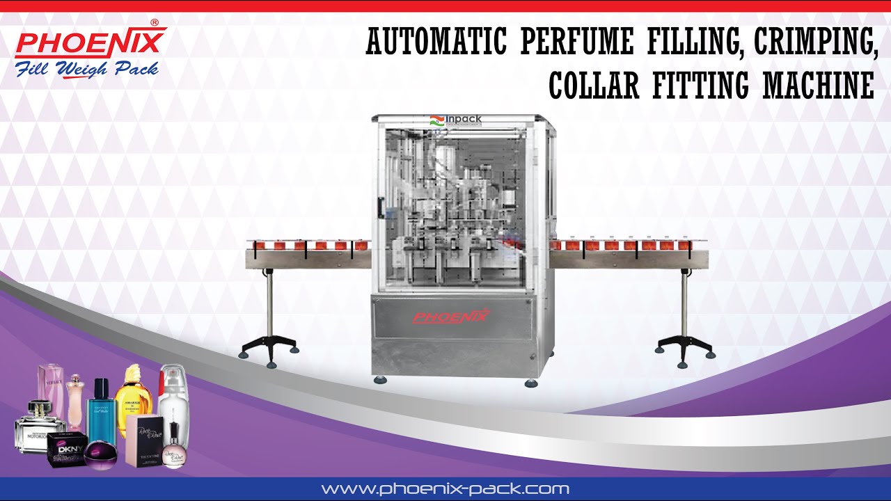 AUTOMATIC PERFUME FILLING, CRIMPING, COLLAR FITTING MACHINE