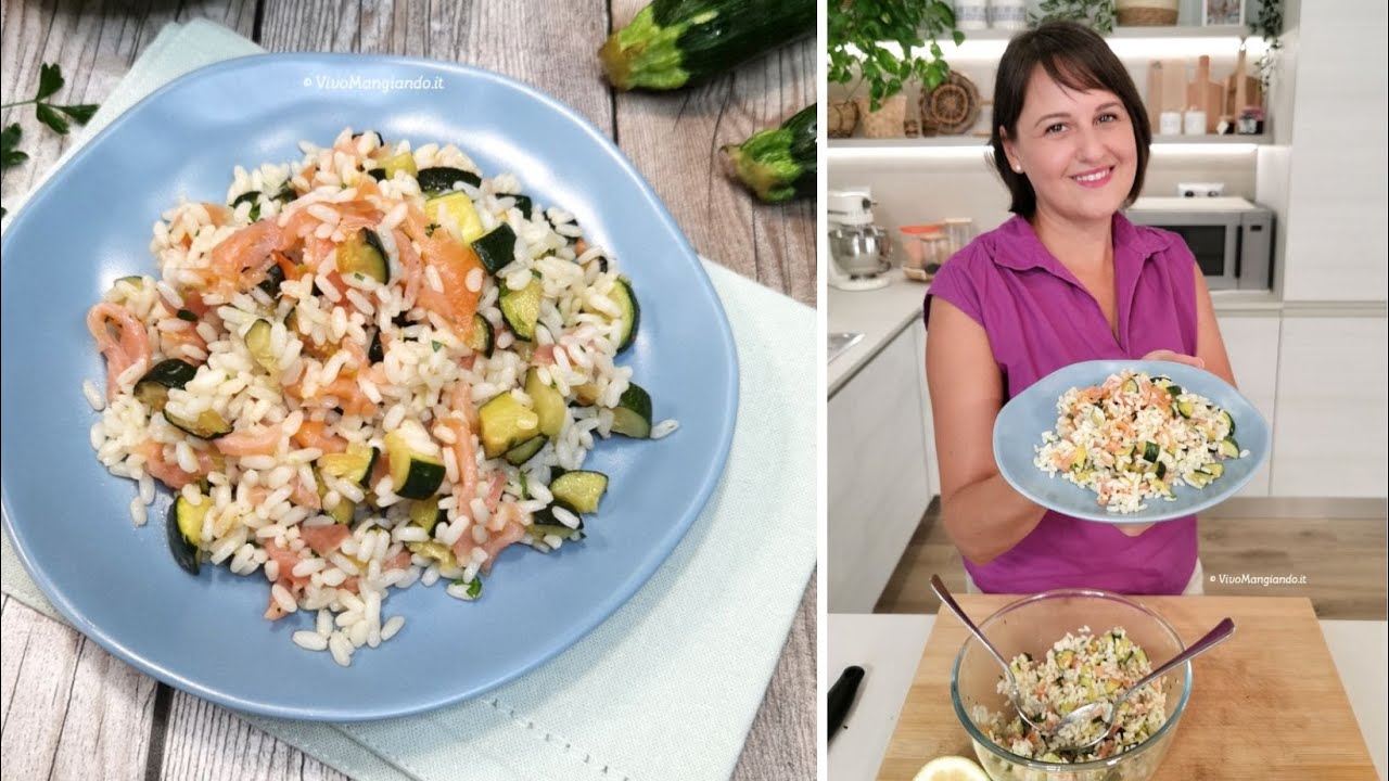 Insalata di riso con salmone, zucchine e limone. E' freschissima e saporita!