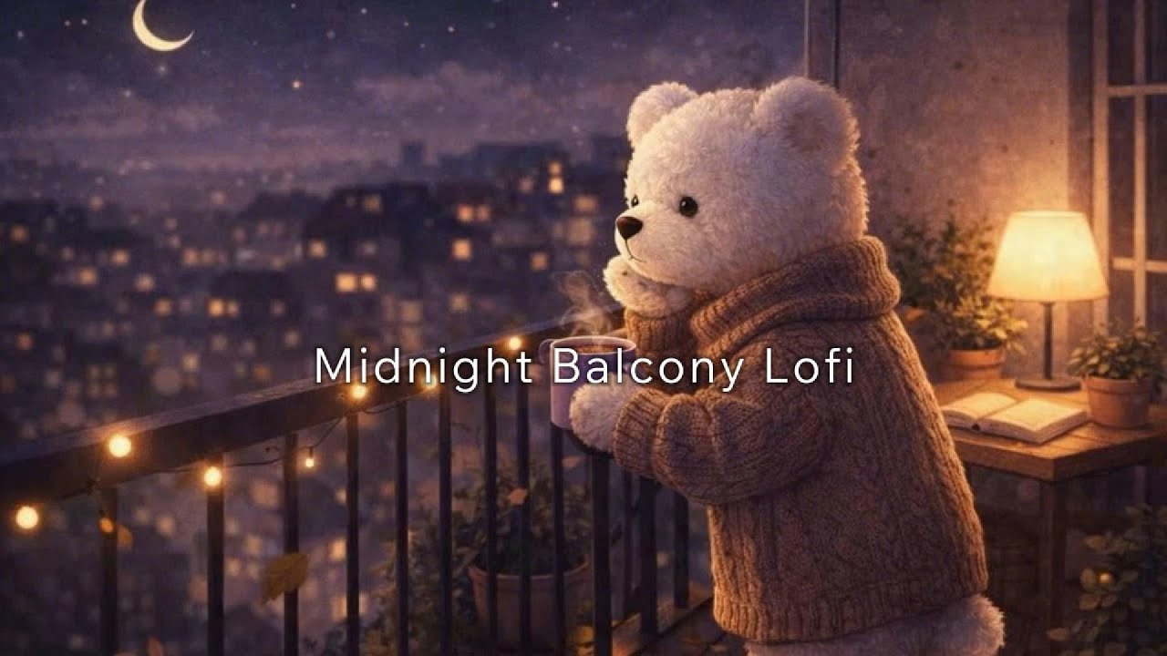 🧸Midnight Lofi Balcony  with Teddy -  Chill beats for Relax & Coffee☕