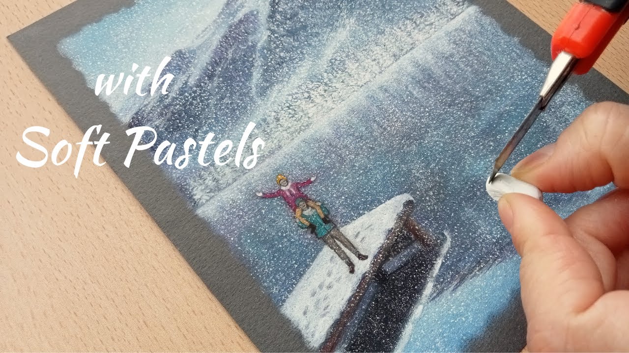 Two Hearts | Snowy Lake Painting | Soft Pastel Drawing