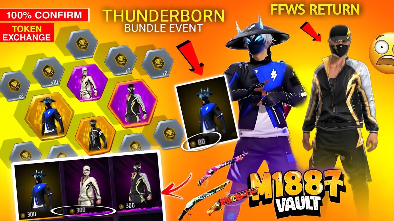 FFWS BUNDLE RETURN💥 Thunderborn Mvp Bundle Event 🤯💯| m1887 Return| free fire new event| ff new event