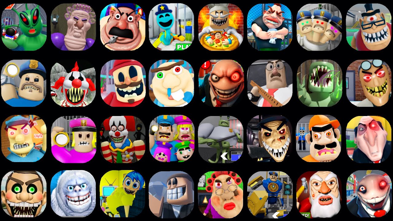 ROBLOX:ALIEN BASE,ESCAPE PAPA PIZZA'S PIZZERIA,GREAT SCHOOL BREAKOUT,GRUMPY GRAN,ESCAPE THE CARNIVAL