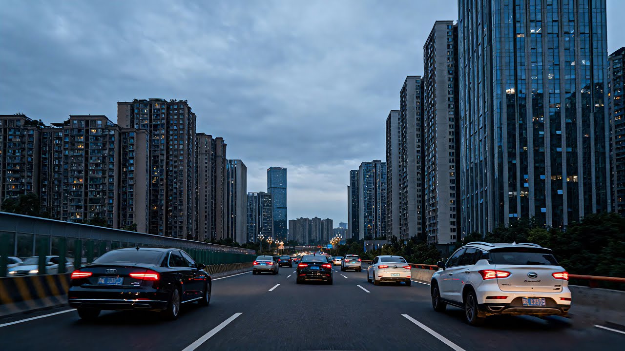 Chengdu, China - Driving in the suburbs at dusk, relaxing with original sound - 4K