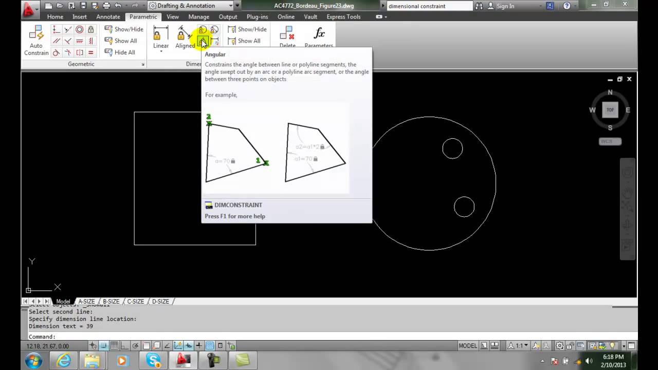 AutoCAD II 22-19 Angular Dimensional Constraints