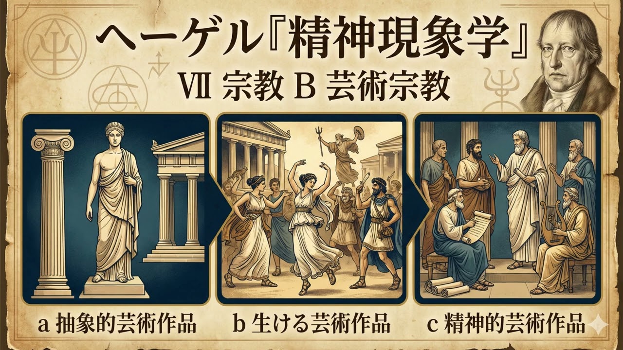 ヘーゲル『精神現象学』VII「宗教」B「芸術宗教」a「抽象的芸術作品」b「生ける芸術作品」c「精神的芸術作品」