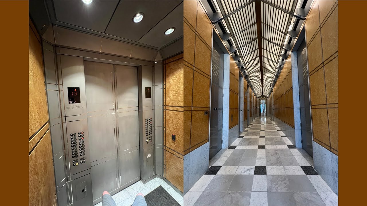 Впечатляющие лифты Mitsubishi в здании One America Plaza в центре Сан-Диего, Калифорния.