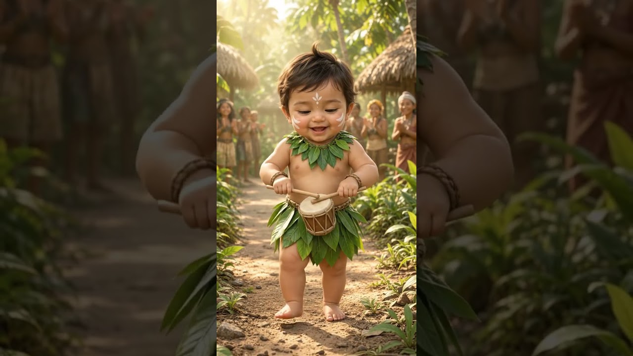 Cute Jungle Baby Plays Drum 🥁😍 | Adorable 3D Animation #Shorts