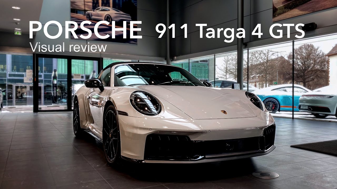 2026 Porsche 911 Targa 4 GTS in Chalk Grey color - Exterior and interior in detail.