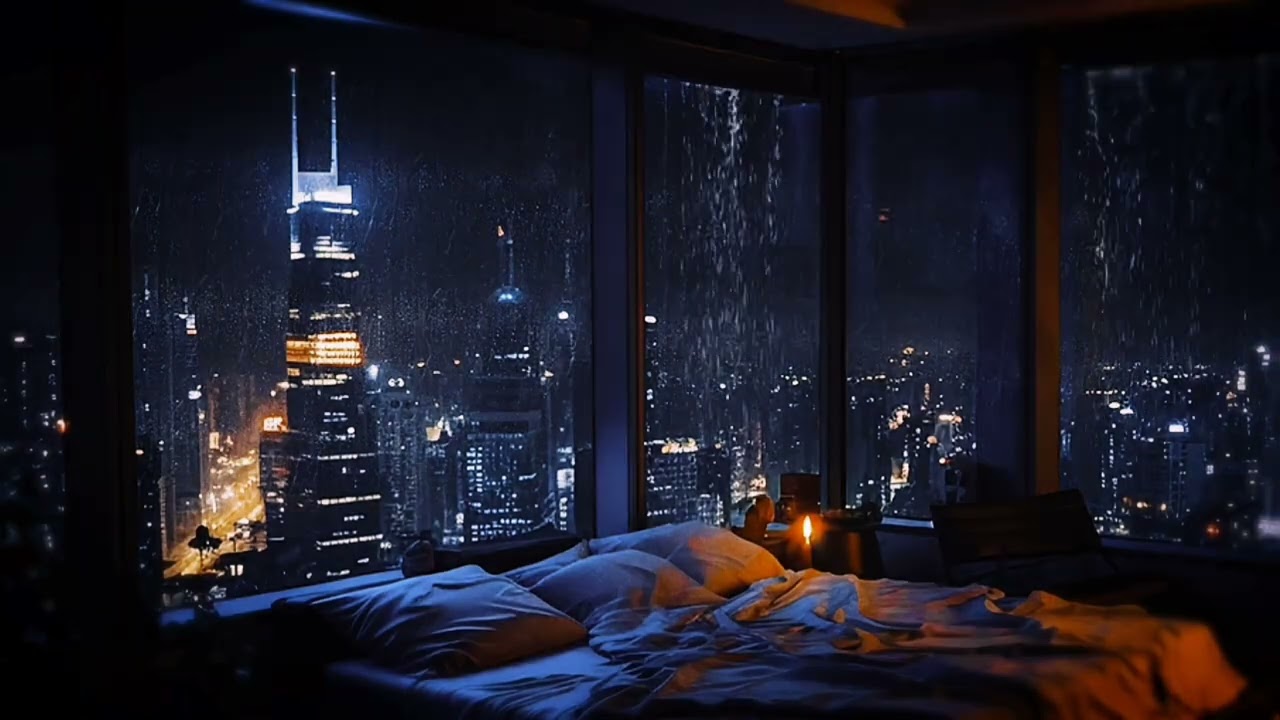 Heavy Rain on High Rise Apartment for Sleep, Study, and Relaxation 