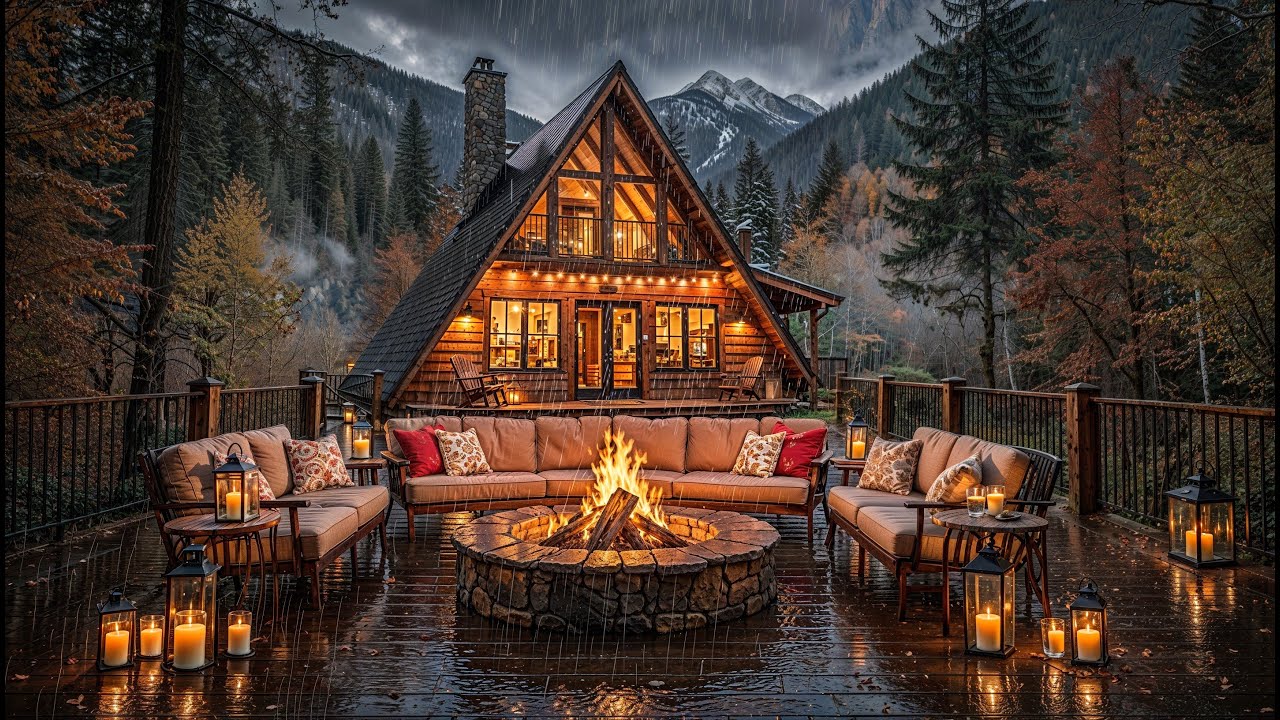 Relaxing Piano Music with Rain Sounds 🌧️🔥 Deep Sleep, Stress Relief, Cozy Mountain Cabin