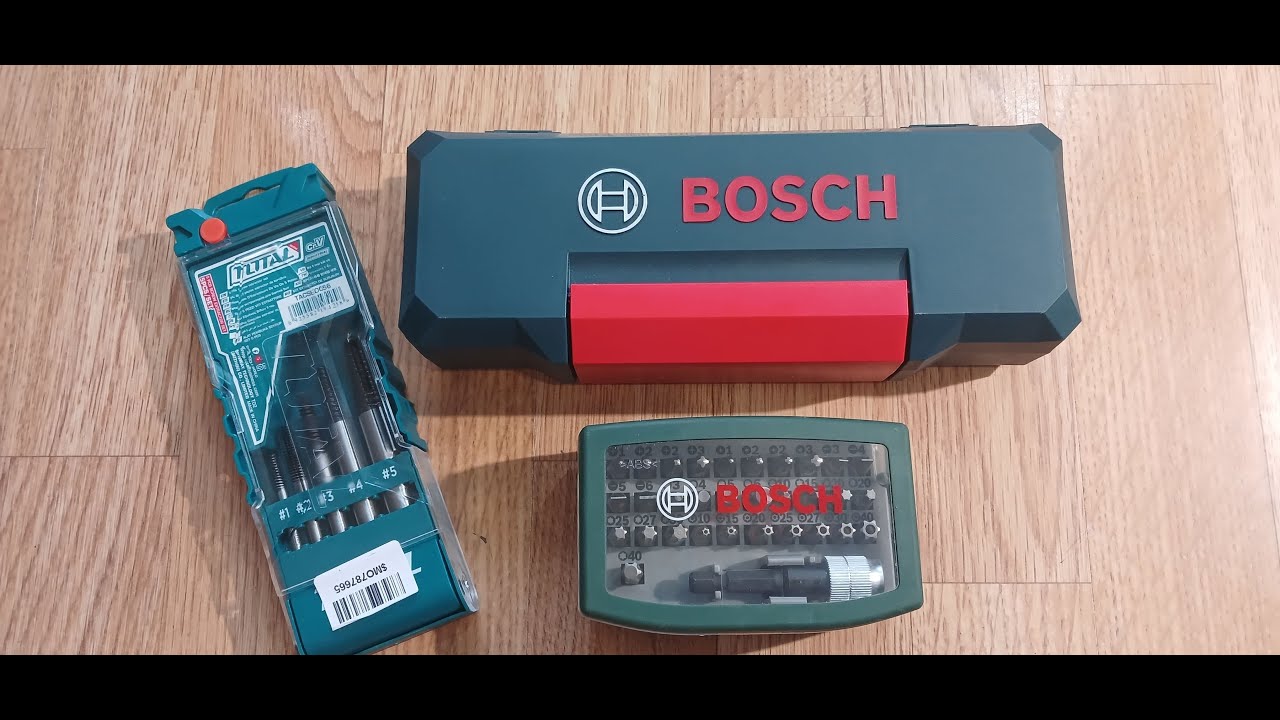 Набір біт Bosch 32 шт. Colored. та Набір для викручування зірваних гвинтів Total