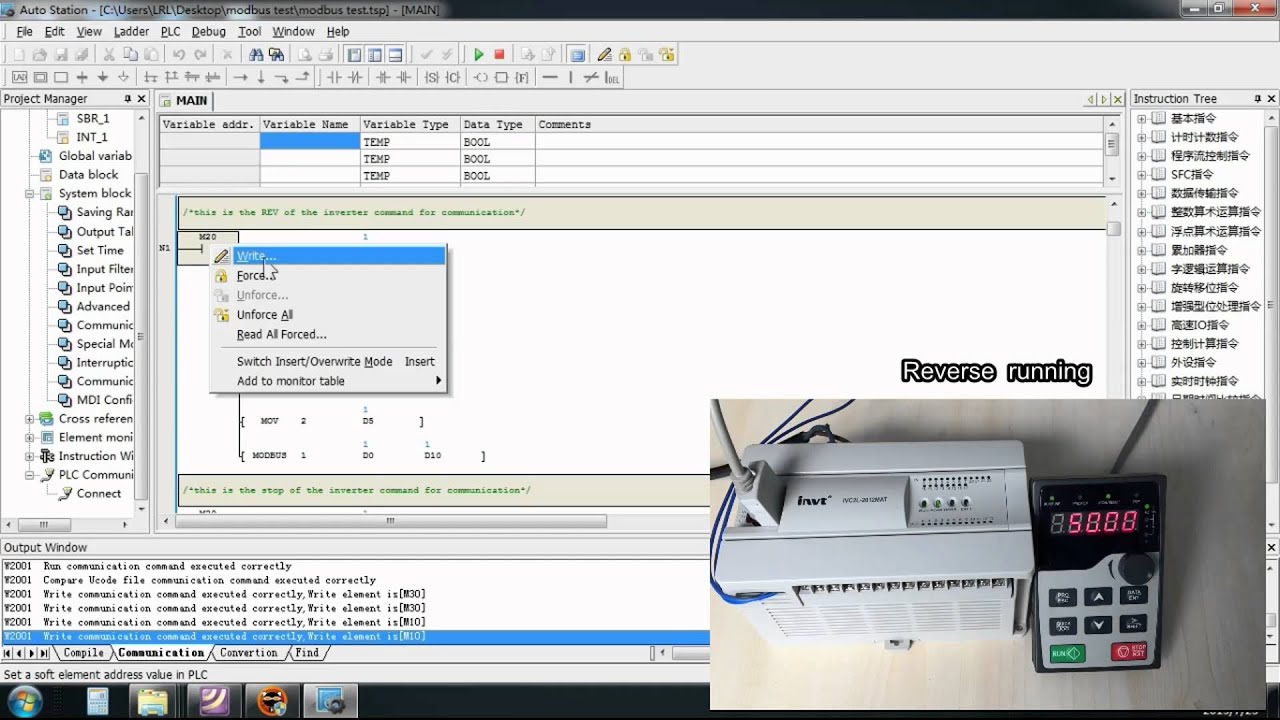 INVT VFD control through Modbus