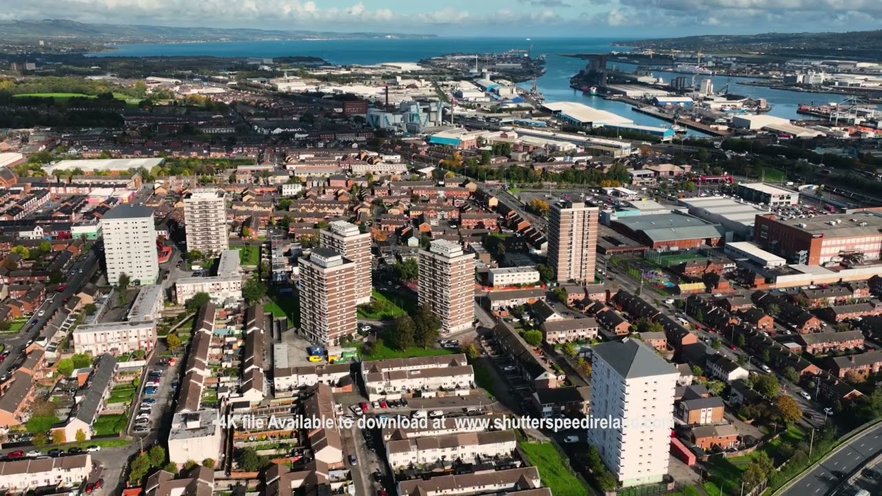 Aerial Video of The Divis high rise flats Cityscape Belfast City Northern Ireland 2 4K