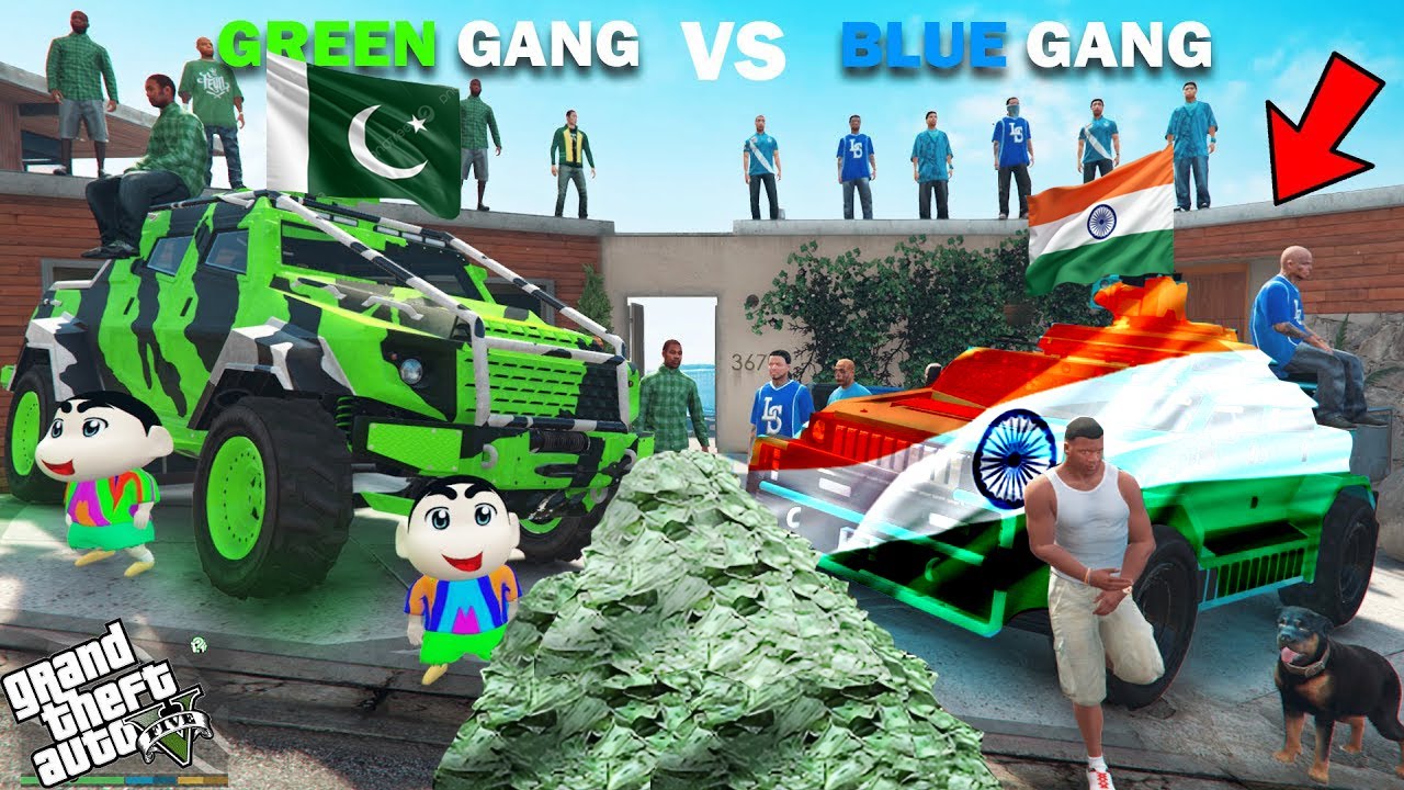 Franklin Blue Gang Battles Shinchan Green Gang in EPIC GTA 5 Car Wars!