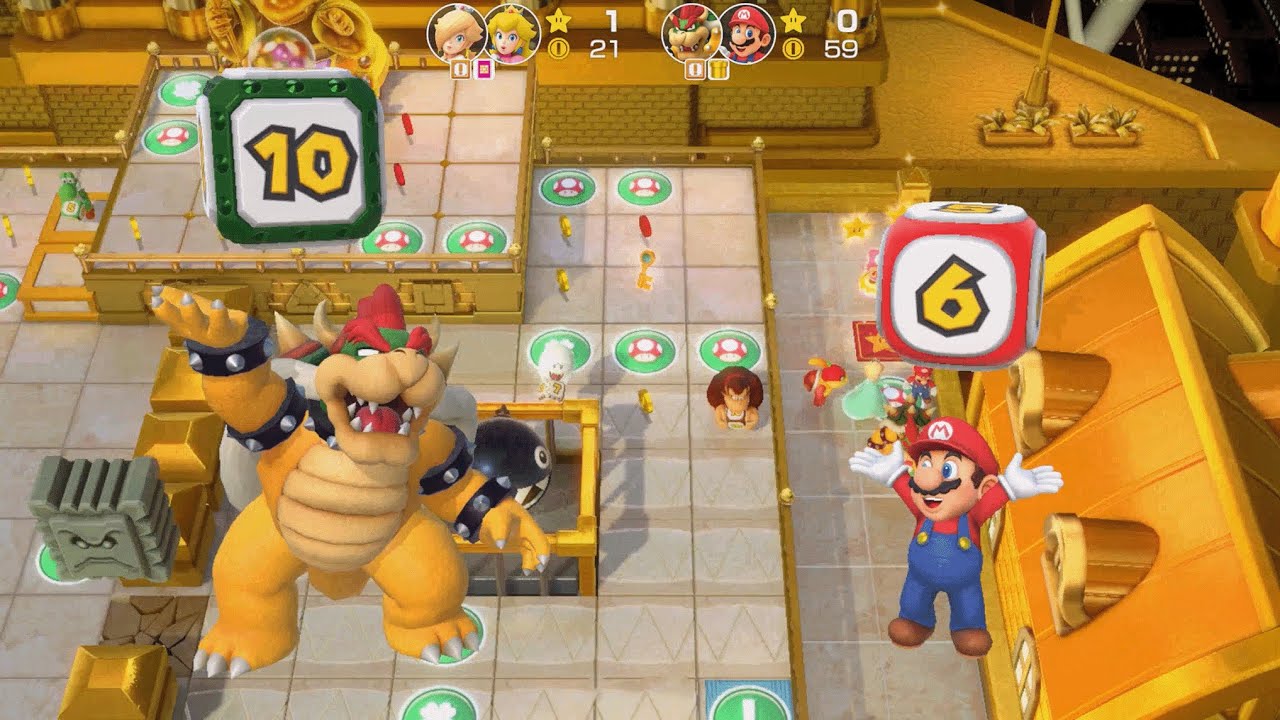 Super Mario Party - Bowser and Mario vs Rosalina and Peach - Tantalizing Tower Toys